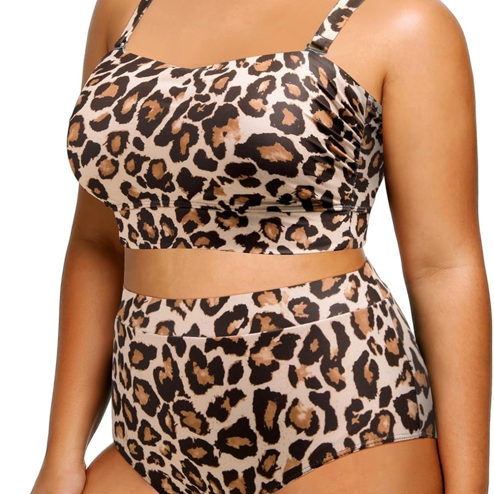 NWT 2 pc Leopard Print High-Waisted Bikini With Removable Straps 22W
